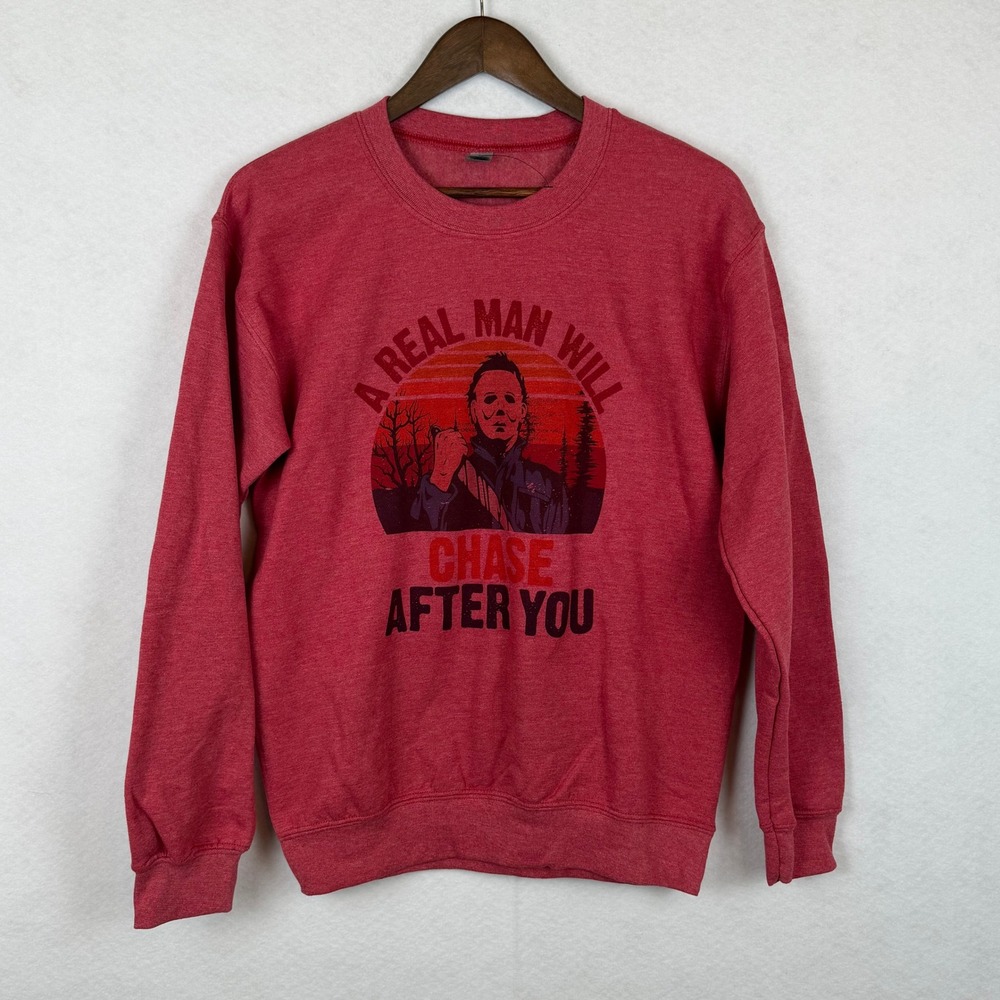 Michael Myers Halloween Sweatshirt Mens Small Red Graphic Horror Movie